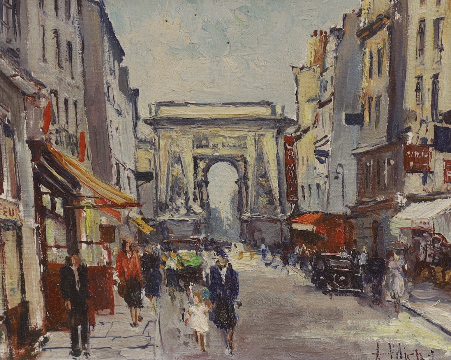 André Michel (French, b.1945), pair of impressionist oils on canvas, Parisian street scenes, signed, 22 x 17cm